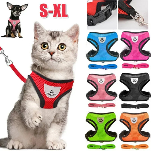 Cat & Dog Harness with Lead Leash - Adjustable Vest w/ Polyester Mesh for Small Dogs and all Cats