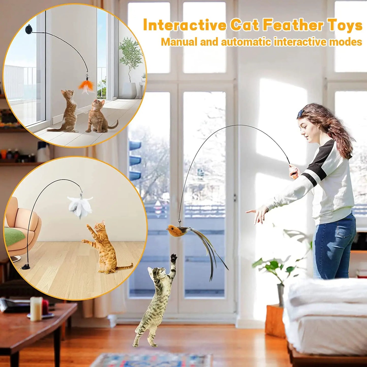 Cats Feather Toys - Interactive Toy Kitten Toys with Suction Cup