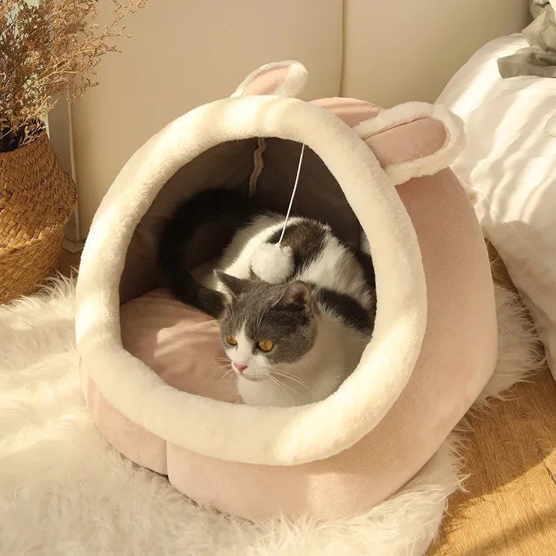 Deep Sleep Cat Bed - Cozy Kitten-Style Lounger w/ Hanging Ball